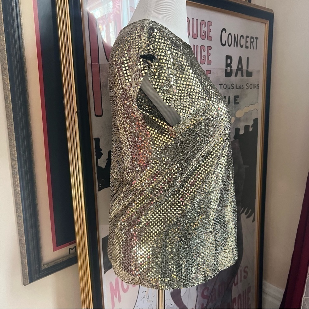 Joanna: Vintage Metallic Sparkle Gold Sequin Black Tank Blouse Top Size Medium - Picture 4 of 7